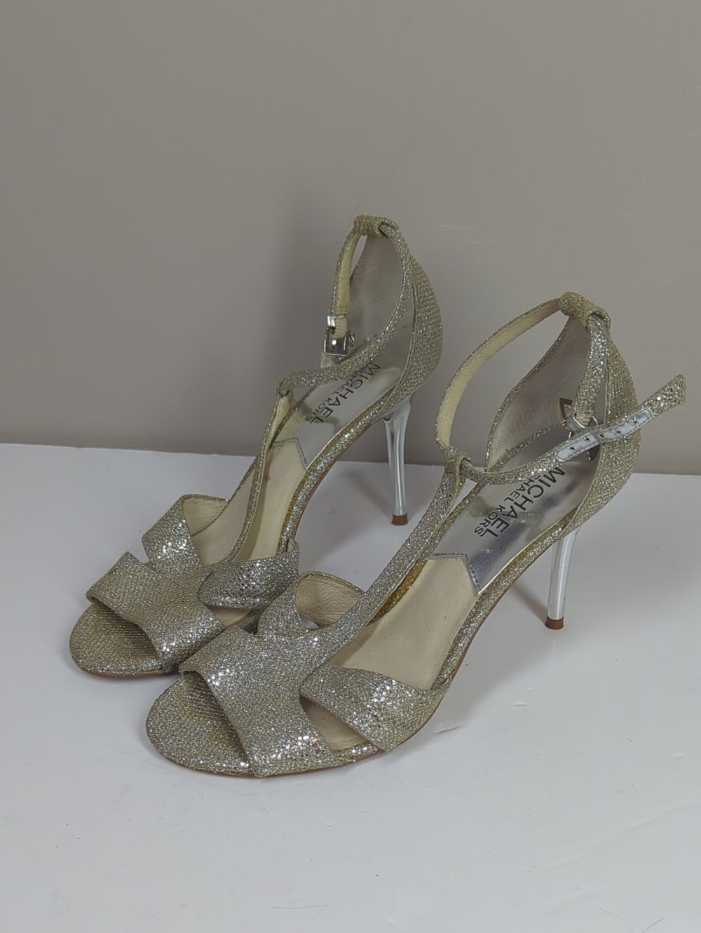 Michael Kors Silver leather Ankle-Strap Heels 6.5